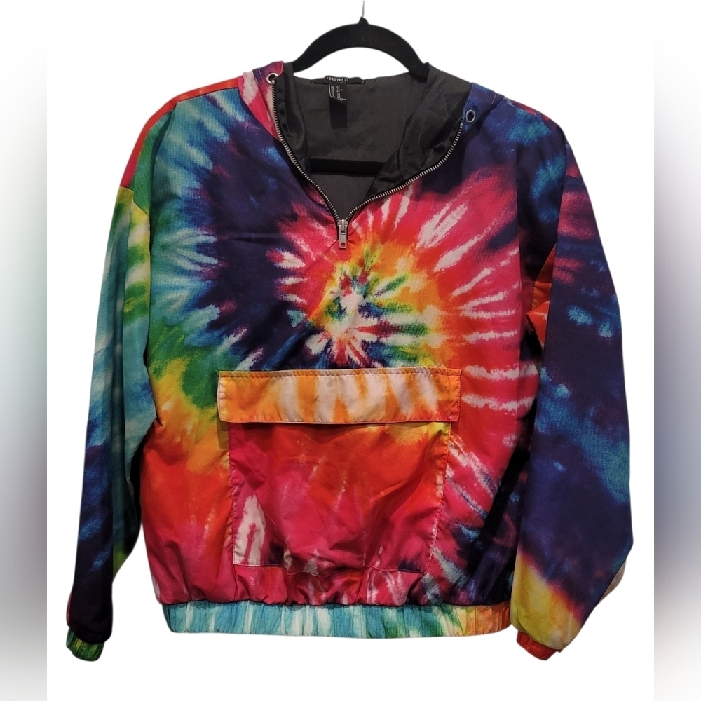 Boys XS Forever 21 Rainbow Tie Dye Front Pouch Pullover Windbreaker